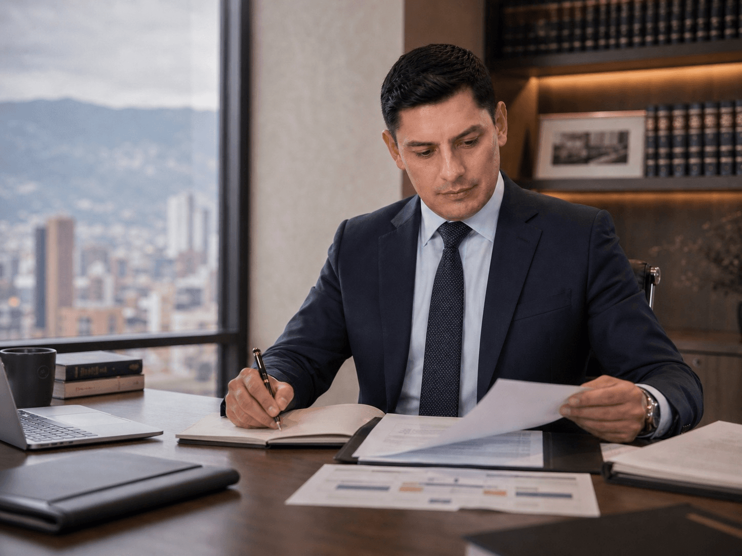 Javier Baquero revisando documentos procesales de ejecución de penas